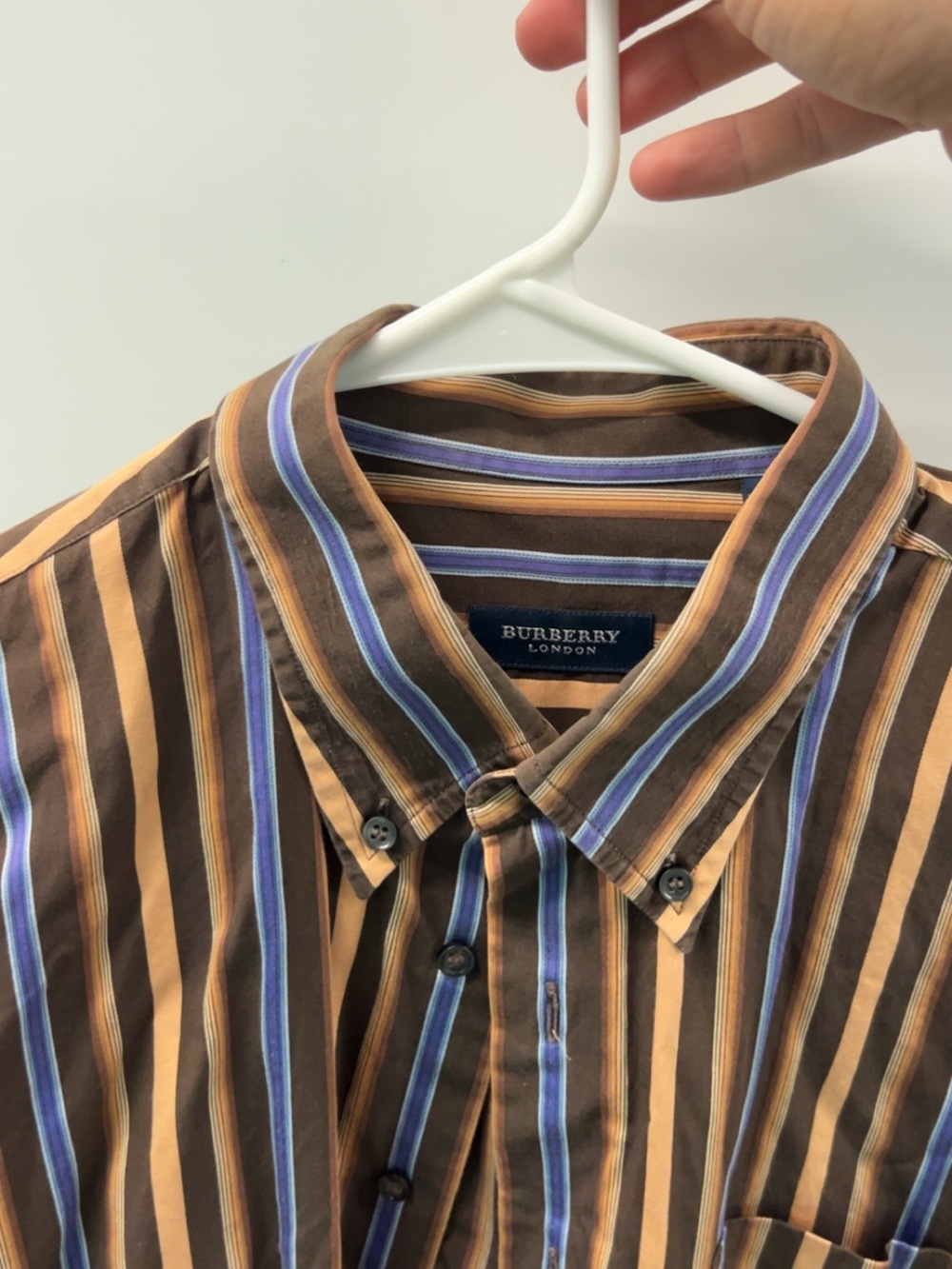 Burberry Brown, Tan & Blue Striped Button-Down Shirt